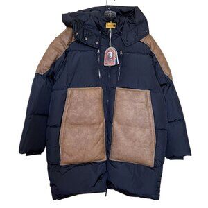 Parajumpers Jacket Coat Womens Size Large L Long Black Tan‎ Leather Down $1750